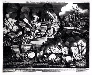 La toma de la ciudad de Washington en América, 24 de agosto de 1814, pub. por G. Thompson, 1814 de English School